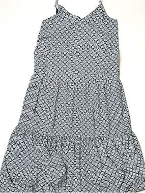 1. State Blue & White Geometric Print Tired Maxi Sundress Size Small